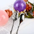 Cuchara de café creativa de metal con mango de rama y cuenco tallado, estilo retro. - Cristal de roca / Cuchara de Plata