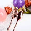 Cuchara de café de oro rosa rama creativa mango largo cuchara vajilla de cocina decoración - Cristal de roca / Cuchara de Oro Rosa