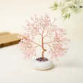 Rose quartz crystal money tree feng shui stone home decor table ornament gift pink tree - Pink Crystal Round Base Crystal Tree / 21 Branches 7 Beads