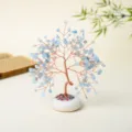 Natural crystal money tree gemstone decor feng shui tree home office tabletop ornament display - Aquamarine Round Base Crystal Tree / 21 Branches 7 Beads