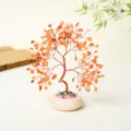 Natural crystal money tree ornament with copper wire and stone base for home decor. - Red Agate Round Base Crystal Tree / 21 Branches 7 Beads