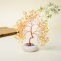 Natural citrine crystal money tree home decor ornament with white round stone base for wealth. - Citrine Round Base Crystal Tree / 21 Branches 7 Beads