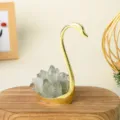Gouden zwaan kristal ornament desktop ruwe steen aroma diffuser huisdecoratie ambacht - Enkele Zwaan (Groene Kristal)