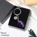 Natural Amethyst Crystal Zodiac Pisces Keychain Car Bag Pendant Gift Boxed Accessory - Pisces (Amethyst)