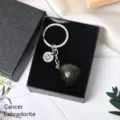 Natural Labradorite gemstone keychain with Cancer zodiac charm in black gift box. - Cancer (Labradorite)