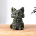 Natural crystal cat carving figurine cute green stone ornament for home decor display - Serpentine Jade Cat