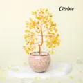 Arbre de chance en cristal de citrine avec pot en céramique, décoration de bureau. - Citrine