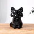 Natural obsidian crystal black cat figurine cute animal sculpture home desk decor gift. - Obsidian Cat