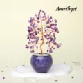 Bonsaï d'arbre de l'argent en cristal d'améthyste avec pot en céramique bureau et cadeau. - Améthyste