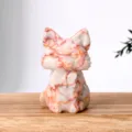 Natural crystal carved cat figurine cute home decor desktop ornament gift statue stone craft - Red Grid Stone Cat