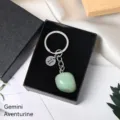 Natural green aventurine crystal gemstone keychain with Gemini zodiac sign charm for keys - Gemini (Green Aventurine)