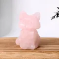 Natural rose quartz crystal cute cat carving figurine, healing gemstone home decor ornament. - Rose Quartz Cat
