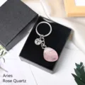 Natural rose quartz crystal zodiac keychain tumbled stone bag pendant for daily use. - Aries (Rose Quartz)