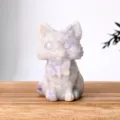 Natural crystal cute cat carving figurine, purple quartz gemstone animal home table decor. - Purple Lepidolite Cat