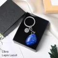 Natural stone lapis lazuli zodiac keychain libra crystal key ring bag pendant gift - Libra (Lapis Lazuli)
