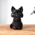 Natural crystal black cat figurine carving carving cute animal home decor gemstone ornament craft gift - Garnet Cat