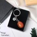 Natural Virgo carnelian crystal gemstone keychain zodiac car bag charm gift box set - Virgo (Carnelian)