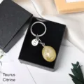 Taurus Citrine Crystal Keychain Zodiac Gemstone Key Ring Cute Car Bag Purse Pendant Gift Box - Taurus (Citrine)