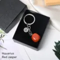 Aquarius Red Jasper Keychain Natural Stone Zodiac Sign Car Bag Key Pendant Gift Box - Aquarius (Red Jasper)
