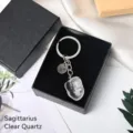 Natural Clear Quartz Crystal Keychain Sagittarius Zodiac Sign Stone Key Ring Gift Box - Sagittarius (Clear Quartz)