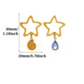 Asymmetric star drop earrings with shell and blue gemstone, elegant 18k gold plated design. - E7036G