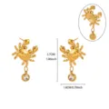 Gold plated stainless steel crab stud earrings with sparkling crystal. Size 2.7x1.8cm. - E7124G