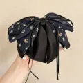 Blumen Schleife Haarklammer Variante, Retro Stil Halbzopf Haaraccessoire mit Perlen Anhängern. - Blumen Schleife (317) / Schwarz