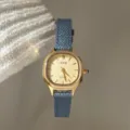 IEKE women's polygon quartz watch with gold dial and stylish blue leather strap detail. - Blue Strap Gold Dial