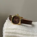 IEKE womens quartz watch polygonal gold case brown leather strap elegant wrist watch - Polished Plain Style / Light Coffee Gold Frame Smooth