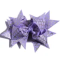 Close-up detail of purple swallowtail hair bow with gold fish scale pattern for cute kids hair. - Lavender