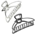 Set di mollette per capelli in metallo, pinza squalo geometrica cava, argento e grigio scuro. - 7.5cm / Set 2 / 2 Pezzi/Confezione