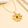 Collier Pendentif Fleur Plaque Or 18K Acier Inoxydable Bijou Pierre Naturelle Femme - Collier (D00042) / Oeil de Tigre (D00042)