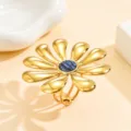 Anello con fiore statement in oro acciaio inossidabile regolabile variante gioiello moda - Anello (J03339) / Conchiglia di Abulone (J03339)