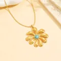 Collier pendentif fleur en acier inoxydable doré avec pierre turquoise pour femmes SKU. - Collier (D00042) / Turquoise (D00042)