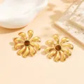 Elégantes Boucles d'Oreilles Fleurs Or avec Pierre Marron Acier Inoxydable Plaquées Or 18K - Boucles d'Oreilles (E01260) / Oeil de Tigre (E01260)