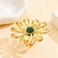Elegante anello statement floreale dorato con pietra verde design regolabile - Anello (J03339) / Malachite (J03339)