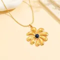 Collier pendentif fleur doré avec pierre bleue, bijoux en acier inoxydable plaqué or 18k. - Collier (D00042) / Lapis-Lazuli (D00042)