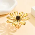 Bague réglable en acier inoxydable fleur exagérée avec agate rouge pour femmes élégantes. - Bague (J03339) / Oeil de Tigre (J03339)