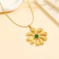 Collier en acier inoxydable doré avec pendentif fleur en pierre verte, bijou élégant. - Collier (D00042) / Agate Verte (D00042)