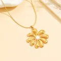 Collier pendentif fleur en or avec centre en perle bijoux en acier inoxydable élégant femmes. - Collier (D00042) / Perle Artificielle (D00042)