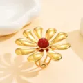 Exaggerated floral open ring with red agate inlay, elegant gold stainless steel adjustable ring for women - Silver-Red Agate