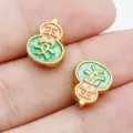 Stile cinese oro antico goccia olio zucca perline distanziatrici DIY bracciale gioielli - Perla Zucca Ping'an Doppia Faccia (28559) / 1 Pezzo (11x9x5mm) / verde rosa