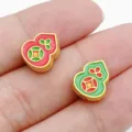 Stile cinese oro antico smalto zucca perla distanziatore braccialetto DIY accessorio - Perla Distanziatrice Zucca Moneta (28564) / 1 Pezzo (11x10x4.5mm) / rosso e verde
