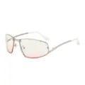 Y2K Metall Sonnenbrille für Damen, trendige Farbverlauf pink Shades mit Strasssteinen. - Silver Transparent Pink