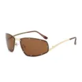 Y2K Metall Sonnenbrille für Damen, braune Gläser Strass Modeschmuck elegante Brillen - Goldbraun