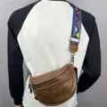 Three-box borsa da petto uomo moda retrò tracolla larga cintura borsa casual uomo - Marrone chiaro