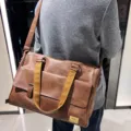 Borsa a tracolla vintage marrone da uomo in pelle PU cartella borsa porta pc per lavoro viaggio. - Marrone chiaro