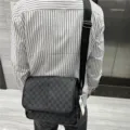 Sac bandoulière à carreaux pour homme en cuir PU sac de messager style vintage - 5 Pouces / Noir