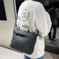 Sac bandoulière à carreaux élégant pour homme sac épaule à damier pour voyage quotidien - Noir