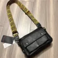 Three-Box men's fashion soft leather messenger bag with stylish wide strap and pockets. - Black 68